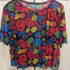 ROMWE Sheer Smiley Mesh Top